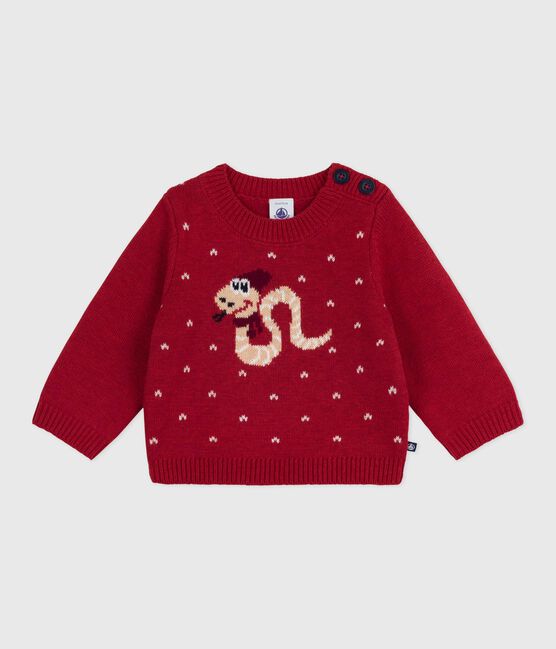 Wool and cotton knit jumper for babies CORRIDA red
