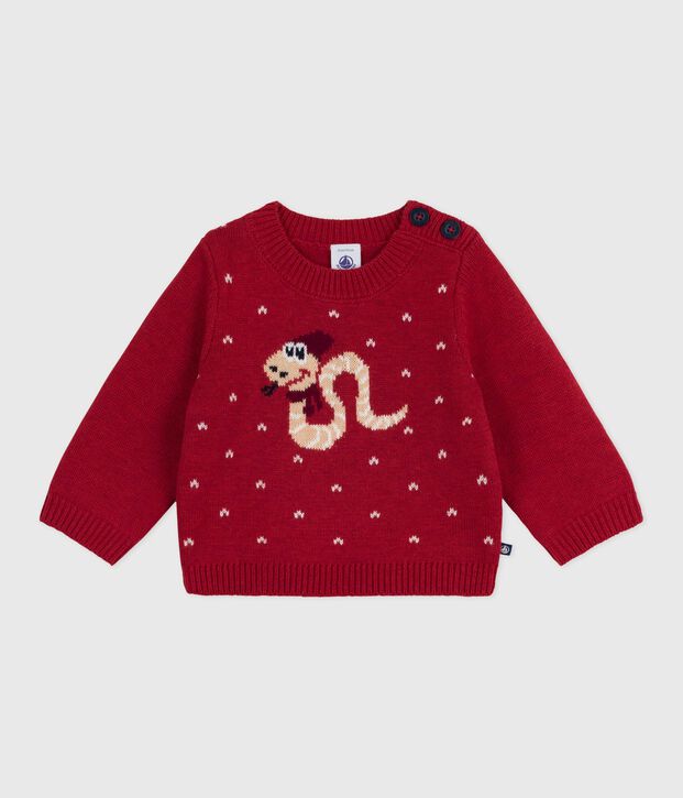 Wool and cotton knit jumper for babies red