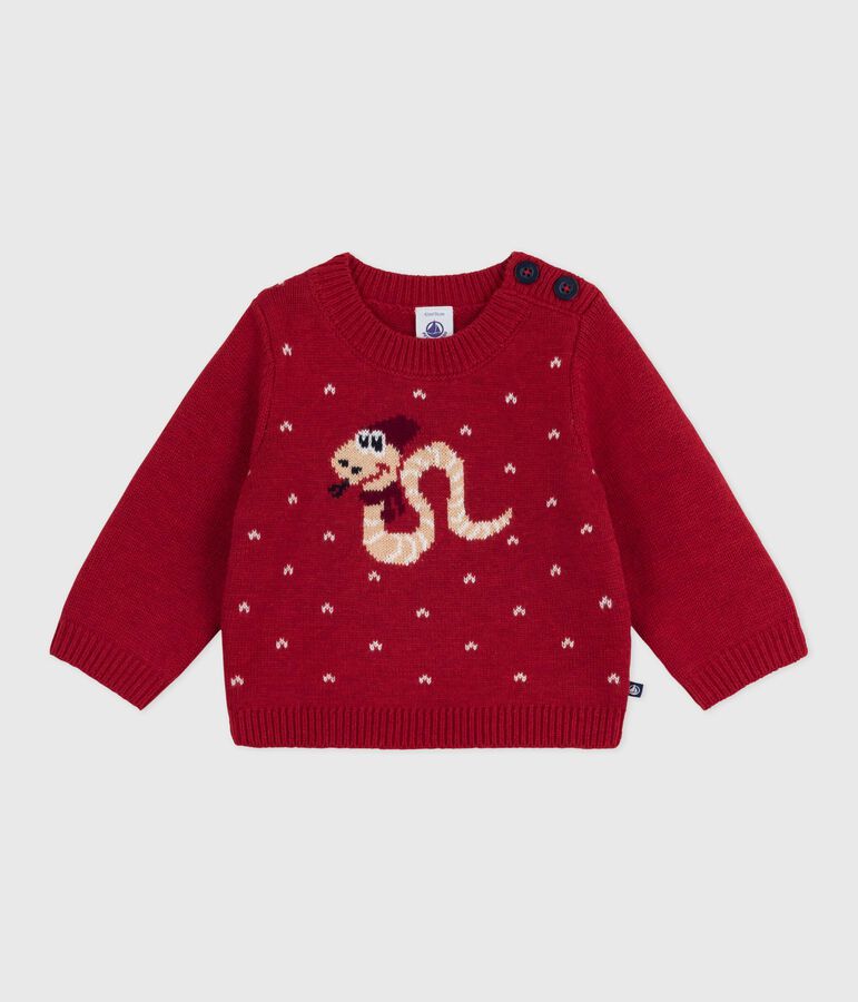 Wool and cotton knit jumper for babies red