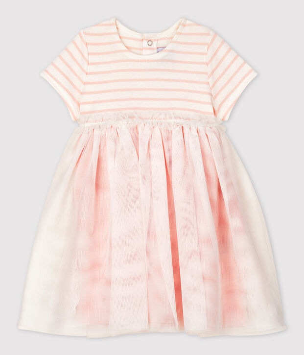 Baby Girls' Short-Sleeved Dual-Tone Dress white/pink
