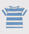 Babies' short-sleeved stripy cotton T-shirt ALASKA blue/AVALANCHE