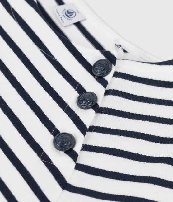 Women's Buttoned Cotton Breton Top MARSHMALLOW white/SMOKING blue