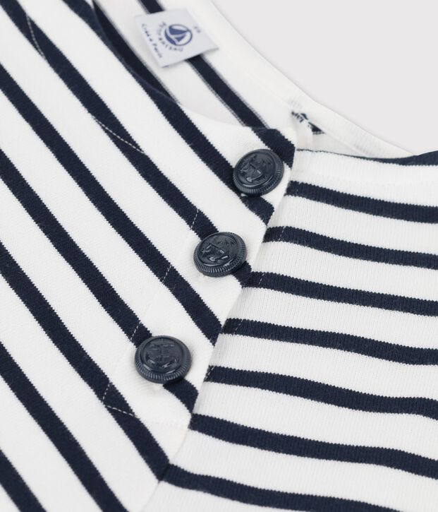 Women's Buttoned Cotton Breton Top white/blue