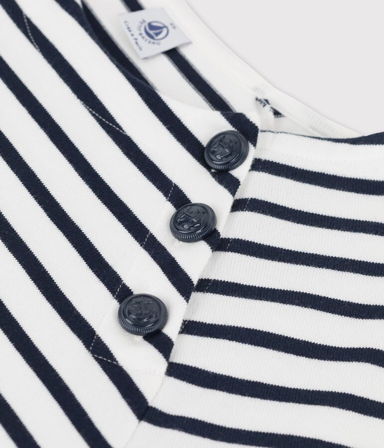 Women's Buttoned Cotton Breton Top white/blue
