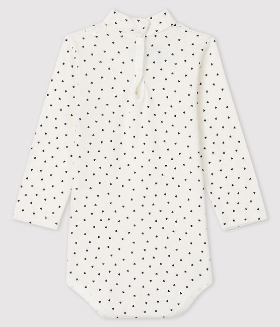 Babies' Long-Sleeved Roll-Neck Bodysuit MARSHMALLOW white/SMOKING blue
