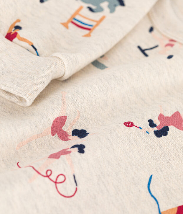 Girls' fleece sweatshirt beige/multicolor
