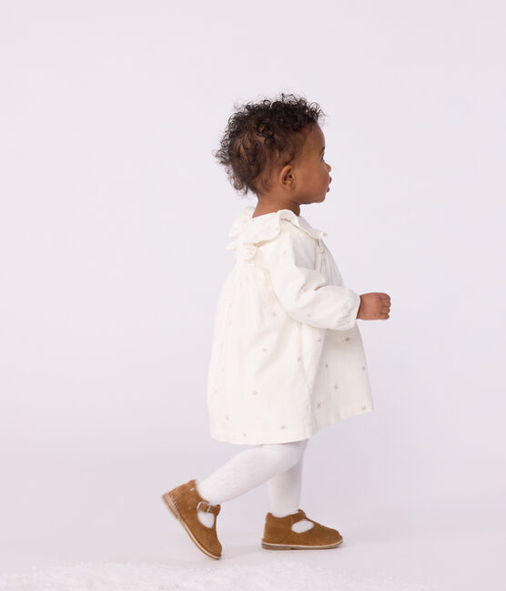 Babies' long-sleeved embroidered corduroy dress MILK Ecru/ARGENT