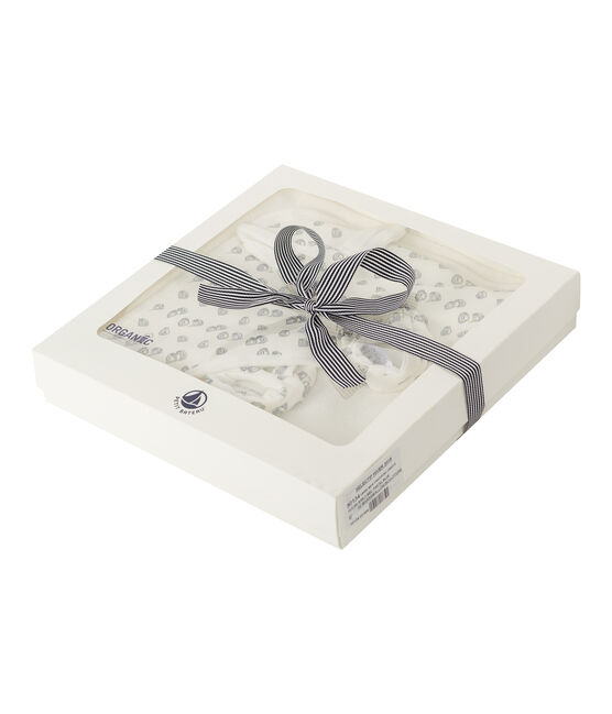 Unisex Babies' Square Bath Towel and Bootees in Terry and Rib Knit MARSHMALLOW white/SCULPTURE grey/MULTICO
