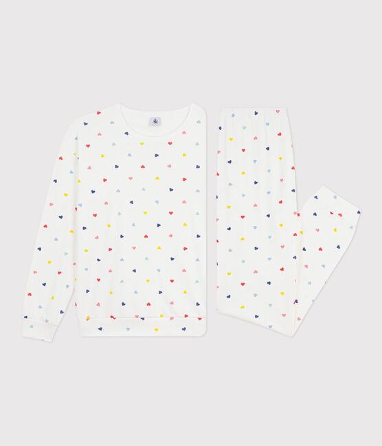 Women's heart print cotton and elastane pyjamas MARSHMALLOW white/MULTICO white