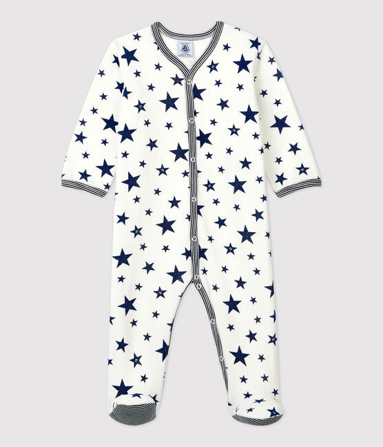 Baby Girls' Blue Starry Velour Sleepsuit MARSHMALLOW white/MEDIEVAL blue