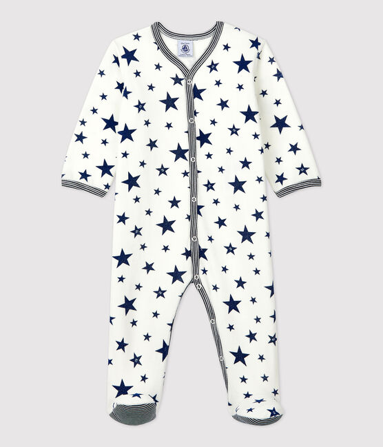 Baby Girls' Blue Starry Velour Sleepsuit MARSHMALLOW white/MEDIEVAL blue