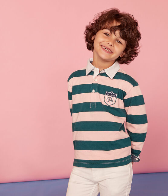 Boys' Rugby Polo Shirt PINEDE green/ROSAKO pink