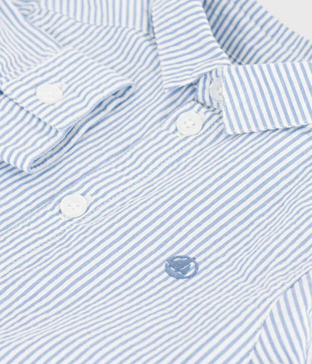 Babies' long-sleeved stripy cotton shirt blue/blue