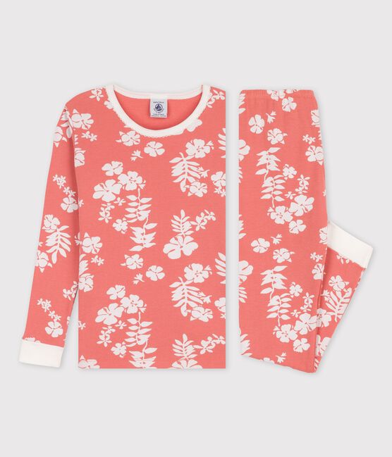 Girls' Snugfit Hawaiian Print Cotton Pyjamas PAPAYE pink/MARSHMALLOW