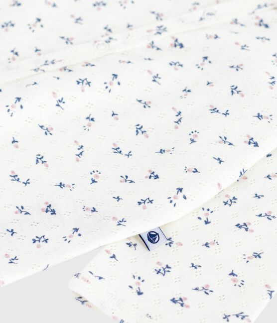 Babies' footless openwork floral-print cotton pyjama suit MARSHMALLOW white/MULTICO white