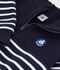 Children's stripy shawl collared cotton sweatshirt blue/white