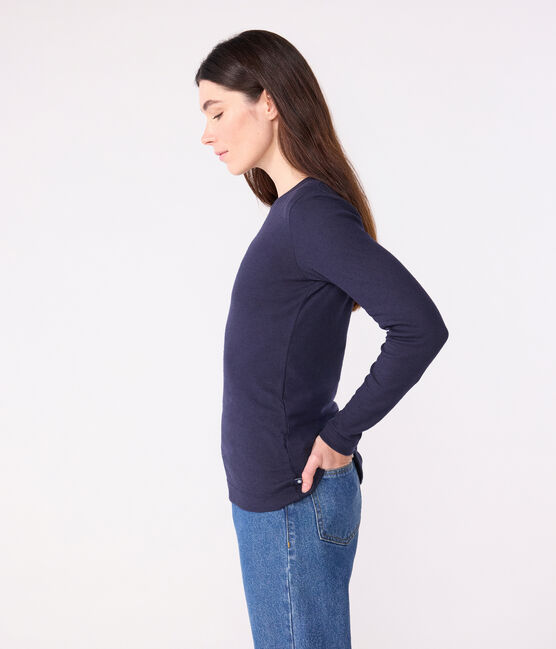 Women's Iconic long-sleeved wool and cotton T-shirt SMOKING blue
