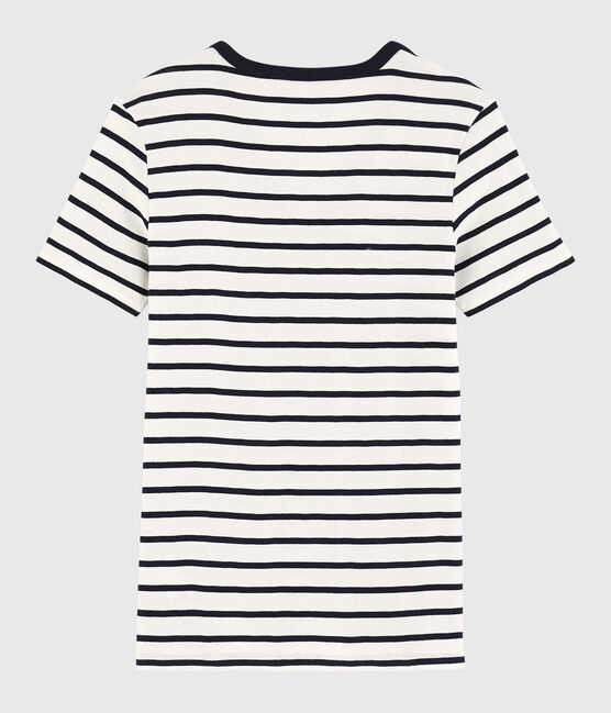 Women's Iconic V-Neck Striped Cotton T-Shirt MARSHMALLOW white/SMOKING blue