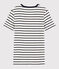 Women's Iconic V-Neck Striped Cotton T-Shirt MARSHMALLOW white/SMOKING blue