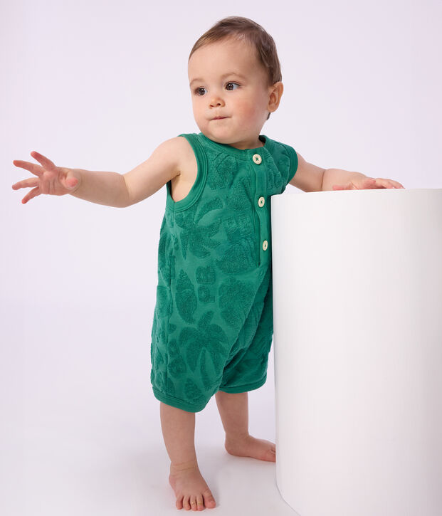 Babies' short jumpsuit in palm tree pattern cotton green
