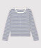 Women's Striped Linen and Cotton Blend Cardigan MARSHMALLOW white/MEDIEVAL blue