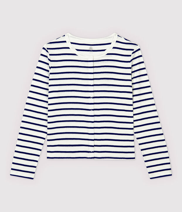 Women's Striped Linen and Cotton Blend Cardigan white/blue