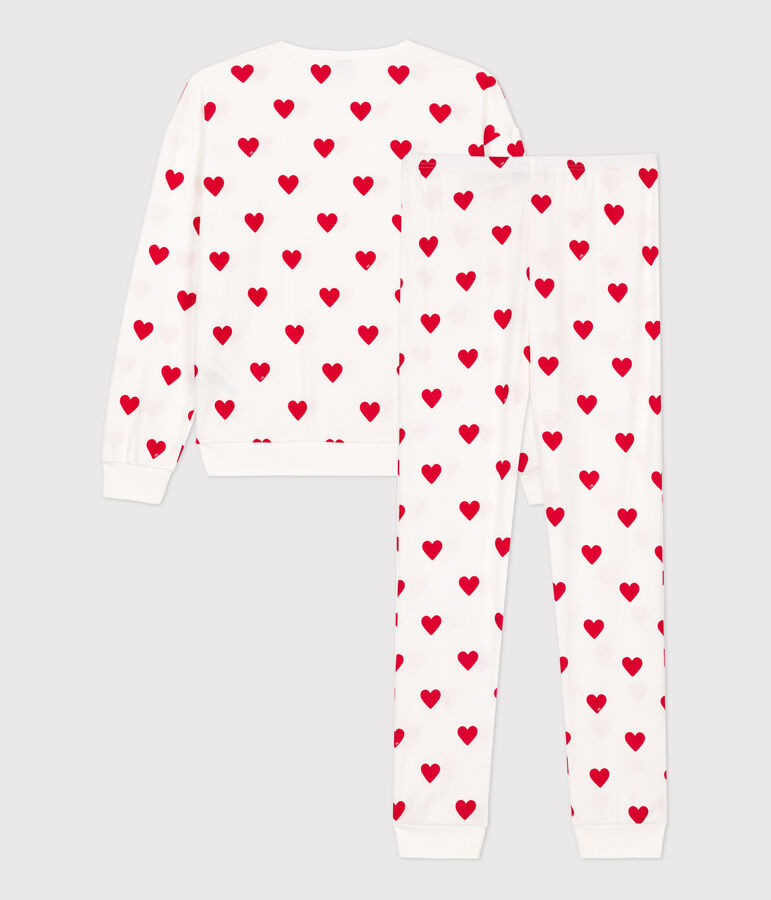 Women's Heart Themed Cotton Pyjamas MARSHMALLOW white/TERKUIT red