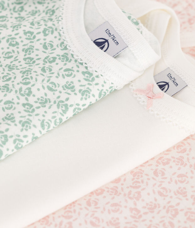 Babies' short-sleeved floral cotton bodies - 3-pack multicolor