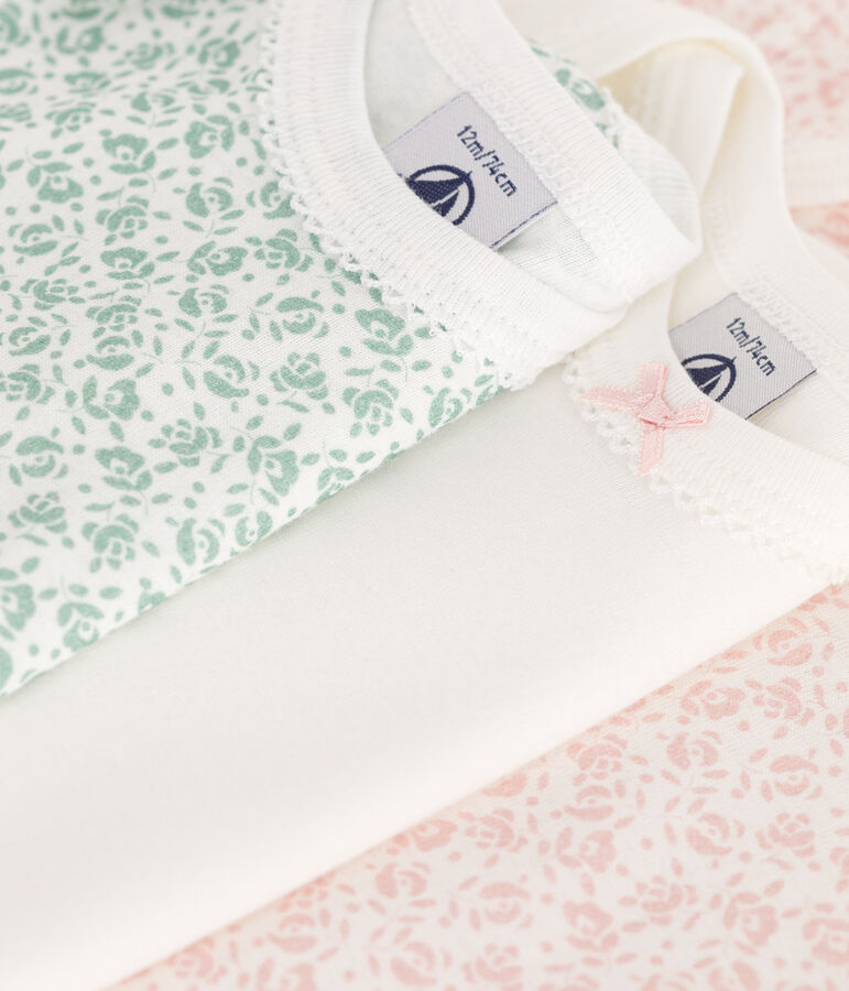 Babies' short-sleeved floral cotton bodies - 3-pack multicolor