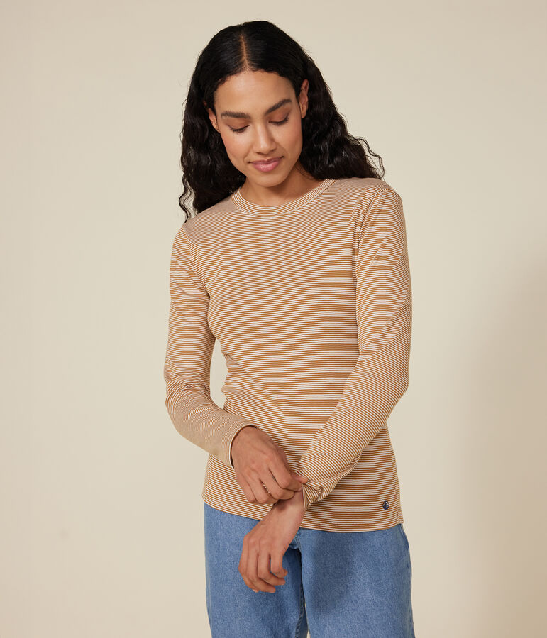 Women's Iconic Cotton Round Neck T-Shirt brown/white