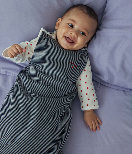 Babies' TOG 2.5 velour sleeping bag SMOKING blue/MARSHMALLOW white