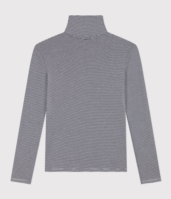 Women's Iconic Cotton Roll Neck T-Shirt SMOKING blue/MARSHMALLOW white