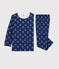 Boys' Yeti Patterned Wool/Cotton Pyjamas MEDIEVAL blue/MARSHMALLOW white