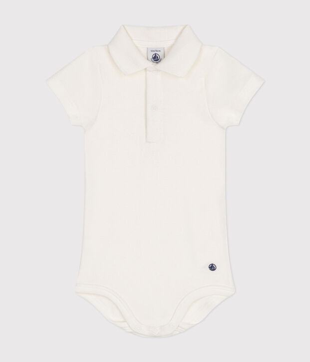 Babies' Short-Sleeved Cotton Bodysuit with Polo Shirt Collar white