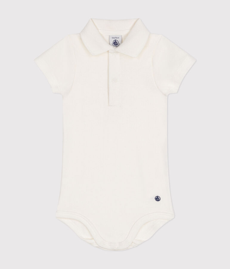 Babies' Short-Sleeved Cotton Bodysuit with Polo Shirt Collar white