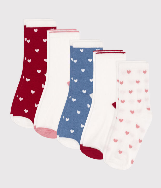 Pairs of girls' heart-patterned cotton socks - 5-pack multicolor