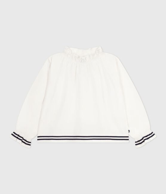 Children's long-sleeved plain cotton poplin blouse ECUME white