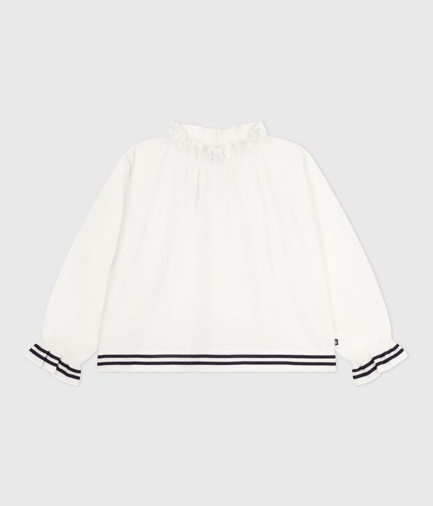 Children's long-sleeved plain cotton poplin blouse white