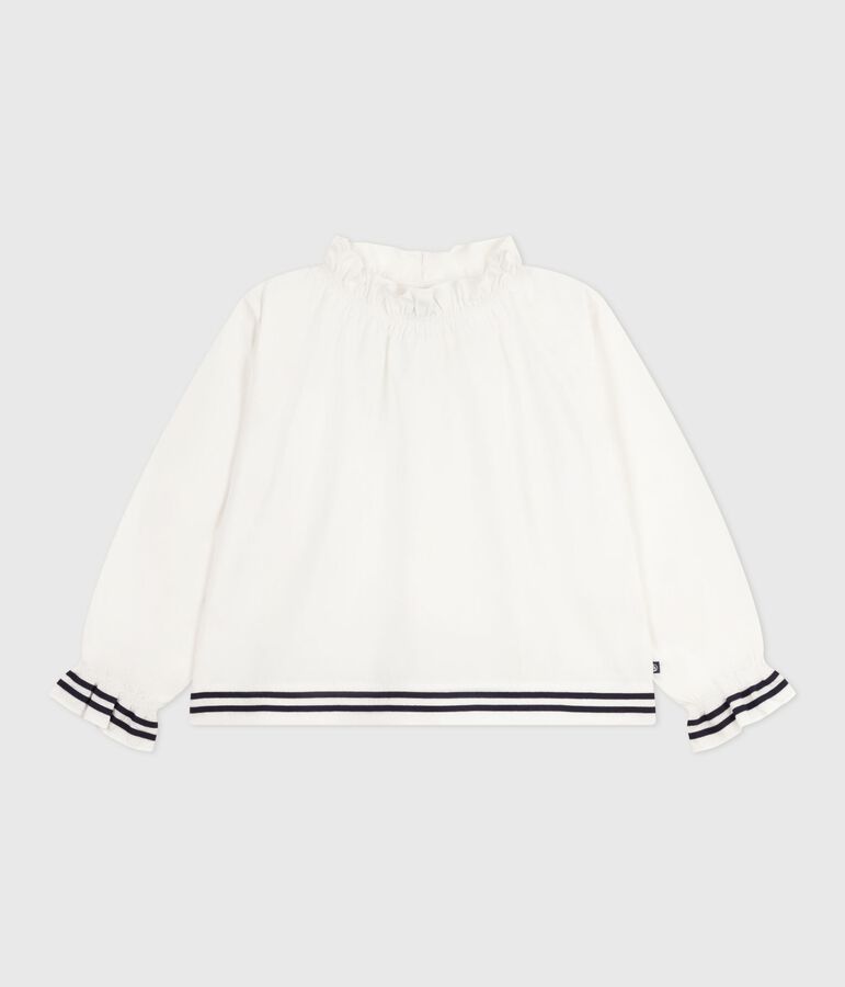 Children's long-sleeved plain cotton poplin blouse white