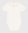 Babies' Short-Sleeved Cotton Bodysuit with Collar MARSHMALLOW white