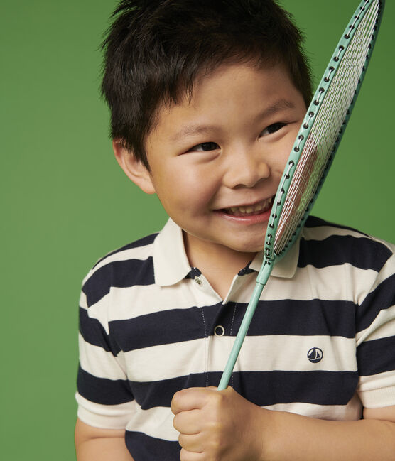 Boys' Short-Sleeved Jersey Polo Shirt SMOKING blue/MARSHMALLOW white