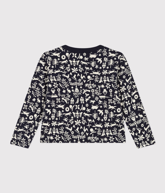 Girls' printed quilted tube knit cardigan SMOKING blue/AVALANCHE