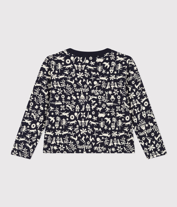 Girls' printed quilted tube knit cardigan blue/ecru