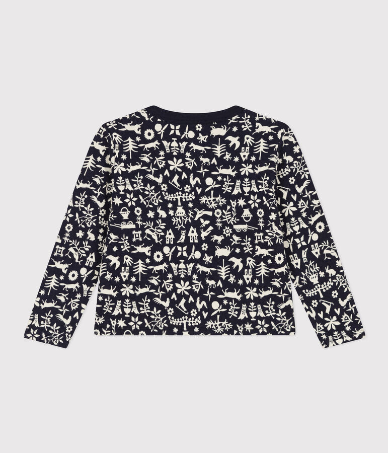 Girls' printed quilted tube knit cardigan blue/ecru