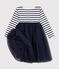 Children's long-sleeved stripy cotton and tulle dress white/blue