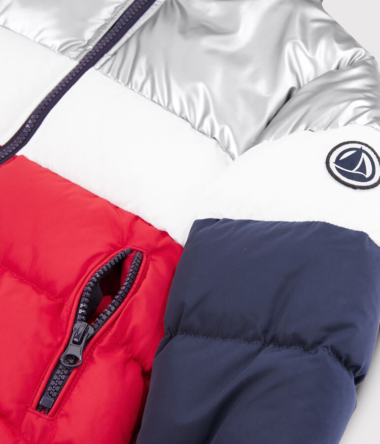 Boys' puffer jacket blue/red/white