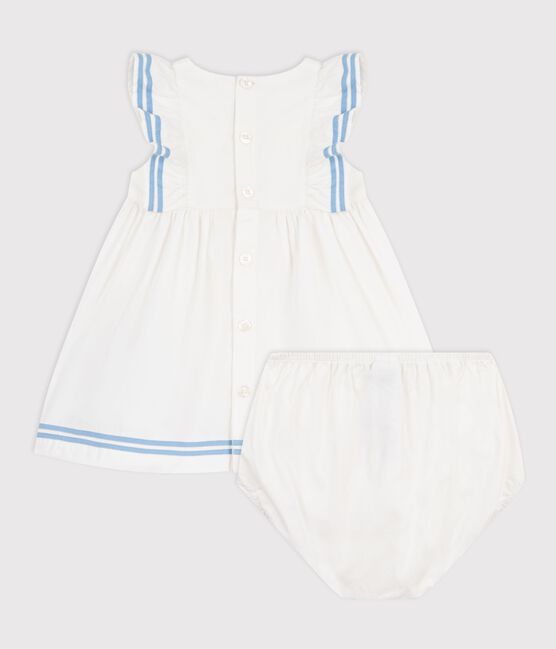Babies' sleeveless plain cotton dress with matching bloomers MARSHMALLOW white