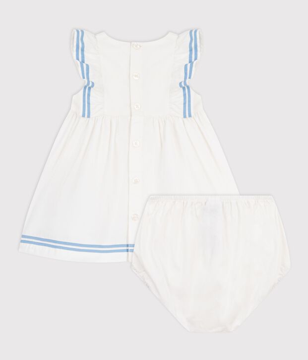 Babies' sleeveless plain cotton dress with matching bloomers white