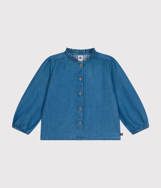 Little girls' long-sleeved denim blouse blue