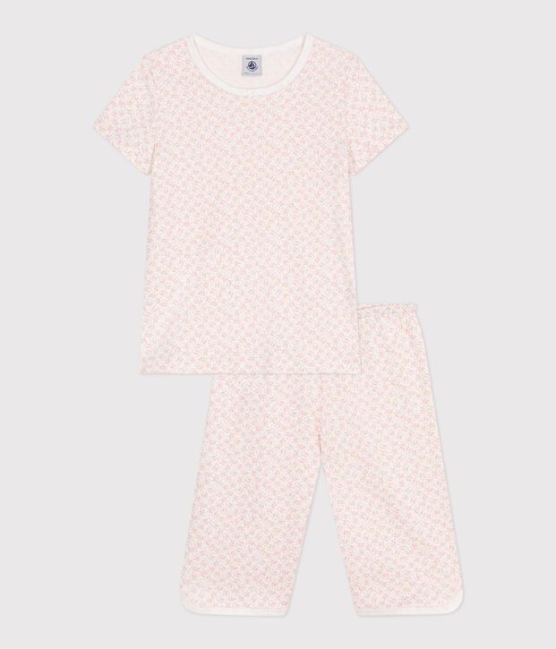 Children's floral print cotton capri pyjamas white/pink